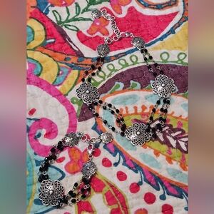 Brighton Silver and Black Floral Necklace And Bracelet Set